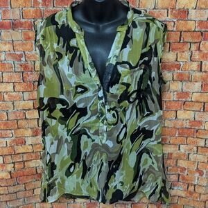 Chapter One Camouflage Sheer Sleeveless Lightweight Flowy Top Size XL